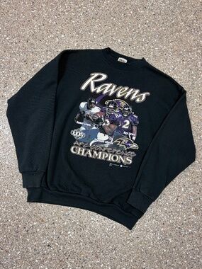 Vintage Baltimore Ravens Sweatshirt Tultex Size XL Black Ray Lewis 2001 Shannon